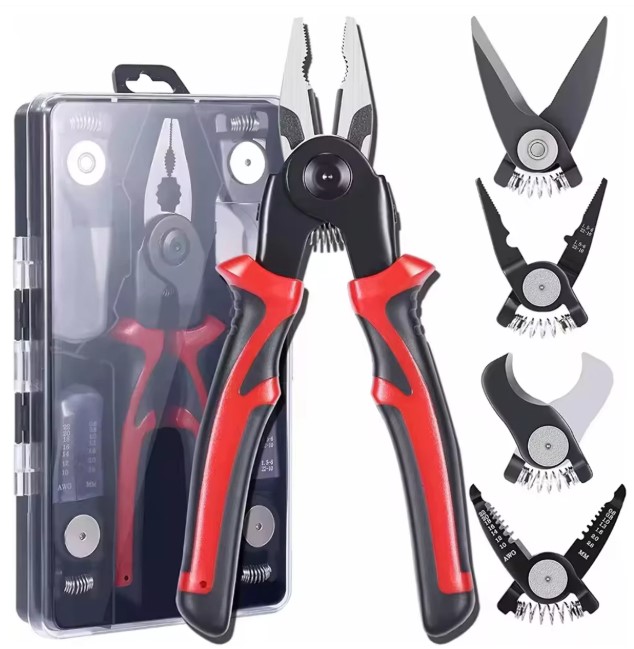5-in-1 Plier Set – Multi-Function Lineman Pliers with Wire Stripper, Cutter, Crimper, Hammer, Bottle Opener | Drop Forged Chrome Vanadium Steel | UAE Electrician All-Purpose Heavy Duty Tool 